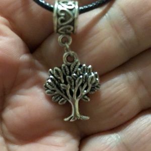Tree Of Life Silver Color Necklace On a Black Cord